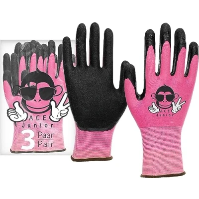 Bild av ACE Junior arbetshandske för barn 3 par skyddshandskar trädgårdsarbete rosa 56 år (3 pack)