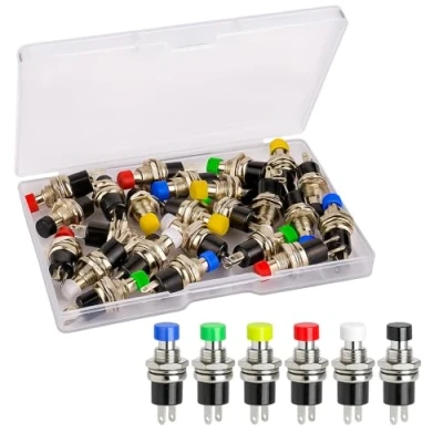 Bild av Gebildet 24 st 7 mm Mini Momentan Tryckknapp 3V 6V 12V 24V 230V/1A, SPST Nomal öppen På/Av 2 stift Rund Platt Knapp för Modell Järnväg Hobby