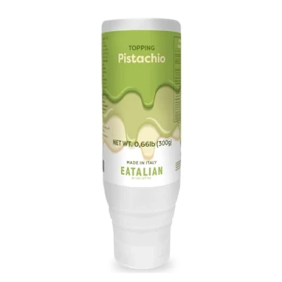 Bild av EATALIAN by AMZ BETTER Pistachio Flavoured Topping, Sweet Protein Cream in 300 gr Squeezer, Made Italy, Sauce Ideal for Decorating Ice Cream, Desserts and Dubai Chocolate