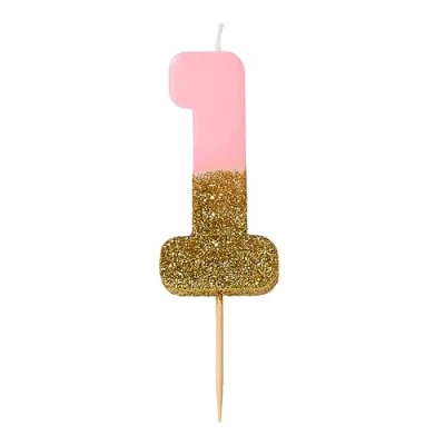 Bild av Talking Tables BDAY CANDLE 1 Födelsedagsljus, Rosa, Guld, 8 cm