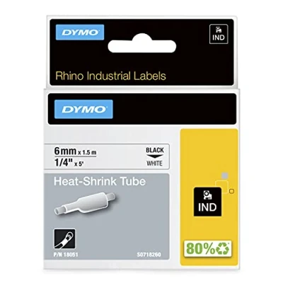 Bild av Dymo S0718260 Krympslang, Vit, 6 mm x 1,5 m