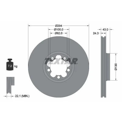 Bild av TEXTAR PRO 92103803 Disque de frein 294 24,3 05/05 100 ventilé l&#039;intérieur revêtu sans boulon fix roue, moyeu roue