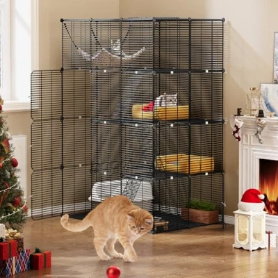 Bild av YITAHOME 4 nivåer stor kattbur inomhus med hängmatta, dörrar, 3 stegar, utomhus kattinhägnad katjon metalltråd täta kennlar för 1 katter, små djur gör det själv avtagbar lekhage, 104 x 72 140 cm