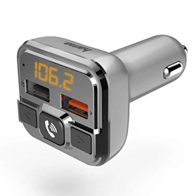 Bild av Hama Bluetooth FM sändare för bilradio med billaddare, handsfree enhet (biladapter cigarettändaruttag anslutningar microSD, USB sticka och QC 3.0 laddning) silver
