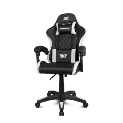 Bild av DRIFT GAMING DR35 Professionell stol, konstläder, vadderade armstöd, klass 3 kolv, förstärkt nylonbas, lutande sits, justerbar höjd, ländrygg/halskotor, svart/vit