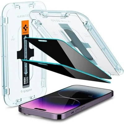 Bild av Spigen Glas.tR EZ Fit Skärmskydd kompatibel med iPhone 14 Pro Max, 2 Stycken, Anti Spy, Reptålig, Case friendly, 9H härdat glas