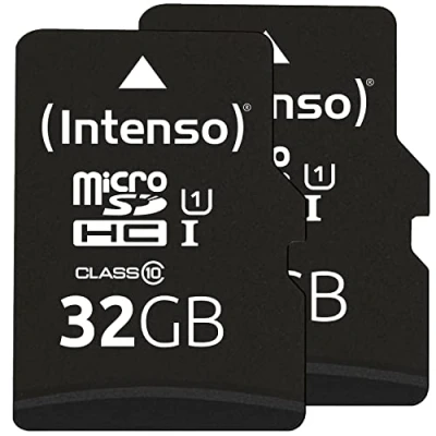Bild av Intenso Premium microSDHC 2 x 32 GB, klass 10 UHS I minneskort inkl. SD adapter (upp till 90 MB/s) svart