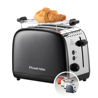 Bild av Russell Hobbs Brödrost två Skivor, Colors Plus Rostfritt Stål Svart, Extra breda brödfack, inklusive uppvärmningsgaller, 6 rostningsinställningar, Lyft &amp; Titta funktion, 1600W, 26550 56