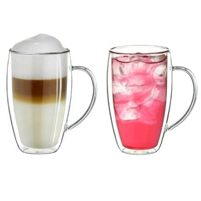 Bild av Creano Dubbelväggigt termoglas med handtag 250 ml, stort dubbelväggsglas av borosilikatglas, kaffe/teglas, 2 x ml