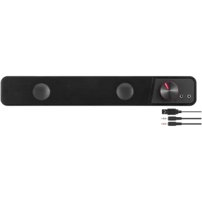 Bild av Speedlink BRIO Stereo soundbar dator med utmärkt ljudkvalitet, 12 watt effekt och kompakt design, 2x 3,5 mm jackkontakt + USB A kontakt, volymkontroll, hörlurs mikrofonuttag, svart