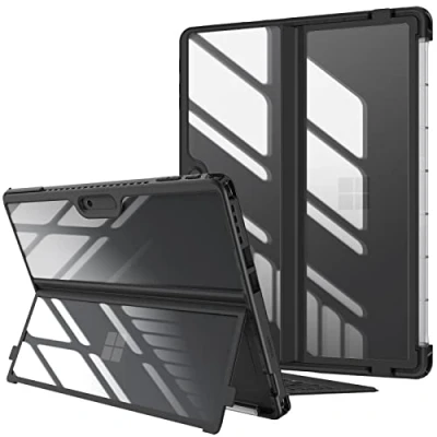 Bild av FINTIE Hybridfodral kompatibelt med Microsoft Surface Pro 9 (2022) 13 tum, stöttåligt folio klart skydd TPU robust ram passform typ fodral tangentbord + original stativ, svart