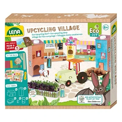 Bild av Lena 42830 Eco Upcycling pysselset by, pappersby av pappersark och hushållsföremål, pappersset lekset, självhäftande set för pojkar flickor, pappershantverk barn från 6 år, medium