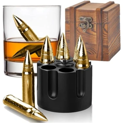 Bild av Återanvändbara isbitar, whiskystenar, isbitar i rostfritt stål med hög kylningsteknik, används för whisky, vodka, likör, vin, födelsedagsidéer pappa honom vän make