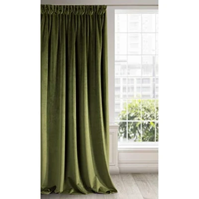 Bild av Eurofirany RIA Mörkläggningsgardin, Ogenomskinlig, Satänggardin med Gardintejp 1st. Extra Lång Gardin, Elegant, Vanlig, Vardagsrum, Sovrum, Densitet 290 g/m², 140x270 cm, Olivegrön