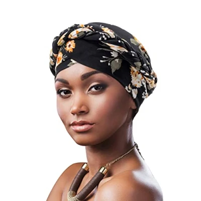 Bild av DRESHOW Kvinnor Turban Förbindning Tvinnad Fläta Hårskydd Omslag Hatt Afrikansk Mössa Huvudbonader Chemo Cancer Keps
