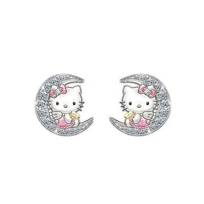 Bild av Kaguyo Silver örhängen för kvinnor, 925 Sterling Hello Kitty örhängen, zirconia söta katt kvinnor Flickor barn, födelsedagspresent (Kitty B)