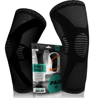 Bild av PowerLix Knästöd för kvinnor/män, 2 pack, stöd vid artrit, ledsmärta, ligamentskada, meniskskada, ACL skada, tendinit, löpning, knäböj, träning, svart, storlek L