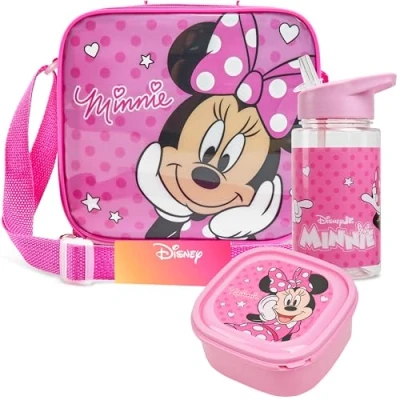 Bild av Get Trend Disney Mimmi Pigg lunchväska set för barn 3 st med lunchlåda, BPA fri 400 ml vattenflaska isolerad väska resa picknick barnkammare skolmaterial (marie mus)