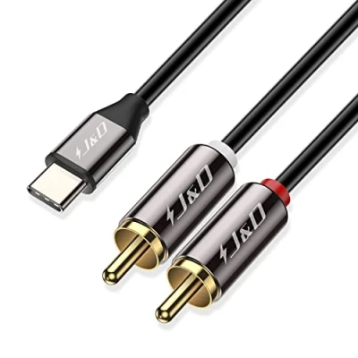 Bild av J&amp;D typ C till 2 x RCA ljudkabel, USB hane stereo ljudomvandlare Y splitter kabel för Samsung MacBook Google ChromeBook laptop 1 Meters meter