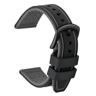 Bild av ULLCHRO silikon klockarmband ersättning gummi vattentät tvåfärgad män kvinnor 20, 22, 24, 26 mm med borstat rostfritt stål spänne svart, Svart och grå, 24mm, armband