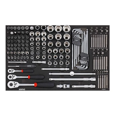 Bild av SONIC 316001 Jeu de douilles 160 hexagonale, Cruciforme (PH), Spline, Torx TR 1/4, 3/8, 1/2