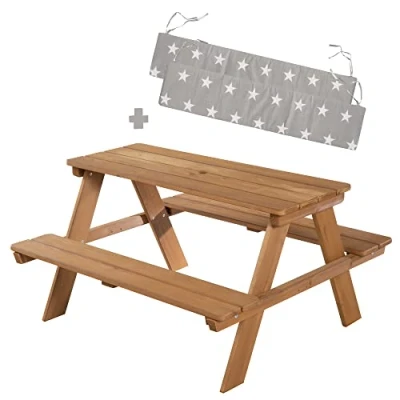 Bild av roba Barnutemöbel+ sittgrupp inklusive sittkuddar Picknick för 4 Trädgårds av väderbeständigt massivt trä platser Teak