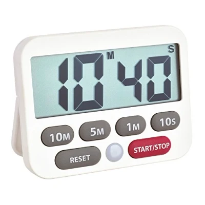 Bild av TFA Dostmann Digital timer och stoppur, 38.2038.02, tid upp till 99 min 50 sec, extra högt larm, enkel snabb tidsinställning, vit, (L) 90 x (B) 17 (37) (H) 70 mm