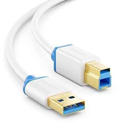 Bild av deleyCON 1,5m USB 3.0 Super Speed Kabel A kontakt Till B Datakabel upp 5 Gbit/s T.ex. Skrivare Skanner Multifunktionsskrivare Vit