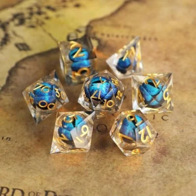 Bild av Elifel DND tärningsset draköga polyester harts spelkub skarpkantad D &amp; rollspel tärning för dungeons and dragons RPG MTG Ttrpg pathfinder D20 D12 D10 D8 D6 D4 med presentförpackning