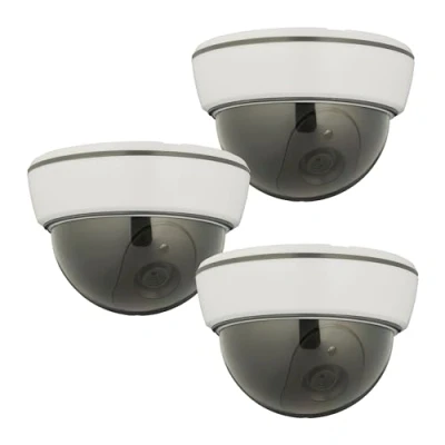 Bild av Relaxdays Kamera Attrappe, set om 3, blinkande LED, inomhus och utomhus, batteridriven, övervakningskamera Dummy, vit