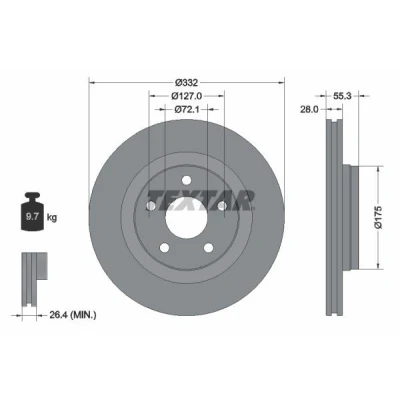 Bild av TEXTAR PRO 92278803 Disque de frein 332 28 05/05 127 ventilé l&#039;extérieur revêtu sans boulon fix roue, moyeu roue JEEP: WRANGLER 3