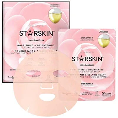 Bild av Starskin Camellia Nourishing &amp; Brightening 2STEP OIL Sheet MASK Ansiktsmask, Storlek: 1.5 ml,