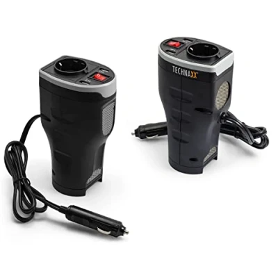 Bild av Technaxx Germany Car Power Inverter med 2 USB portar för laddning av olika elektroniska enheter Automatisk säkerhetsavstängning 12V DC till Standard 230V AC Överhettnings och överspänningsskydd TE13