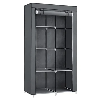 Bild av SONGMICS tyggarderob, klädförvaringsarrangör med 2 hängande skenor, 6 hyllor, anpassningsbar design, 88 x 45 168 cm, för sovrum, avdelning, grå RYG84G