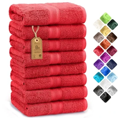 Bild av NatureMark 8 pack handdukar, 100% bomull, 50 x 100 cm, handduk set röd