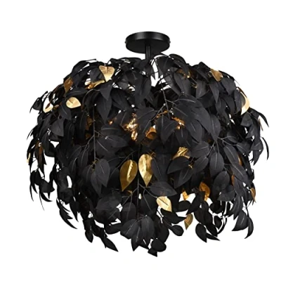 Bild av Reality Leuchten Taklampa Leavy R60463032, metall svart, skärm plast svart/guld, exkl. 3 x E14