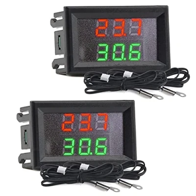 Bild av Aideepen 2 st mini DC 4 28 V digital termometer med dubbel display NTC vattentät metallsond temperatursensor testare bilrum inomhus (röd + grön)