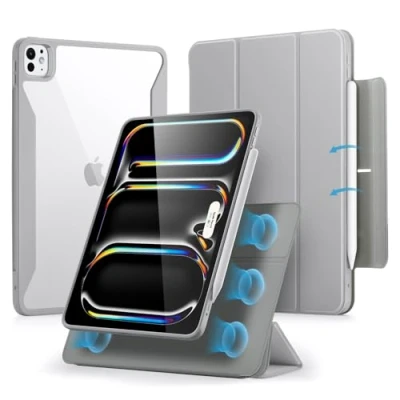 Bild av ESR Fodral för iPad Pro 13 tum 2024 tum, avtagbart magnetfodral, stativ Pro/USB C Pencil, stående och vertikalt stöd, automatisk aktivering/standby, Rebound 360 serien, grå