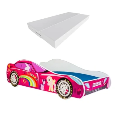 Bild av KOBI Bilsäng för Barn Ponny Car 70 x 160 cm Flerfärgad My Little Pony Tecknat tema pojke flicka med säng och madrass Cabana barriär