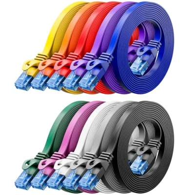Bild av deleyCON 10x 2m CAT6 Platt Nätverkskabel 1000 Mbit Gigabit LAN Kat 6 RJ45 Ethernet Patchkabel Tunn Installationskabel för Internet Switch Router Modem Patchpanel Färgrik