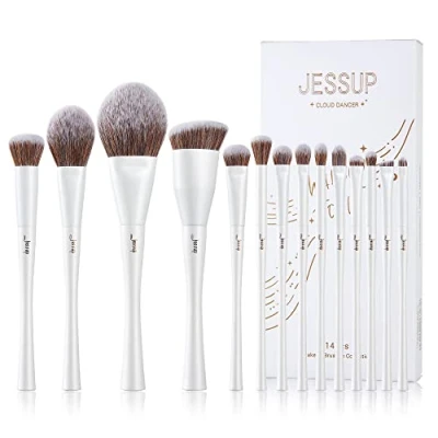 Bild av Jessup sminkborstar set, 14 st fundament Pulver Ögonskugga Concealer Rodna Kontur Blandning Borste, Premium Syntet Pärlvit T343