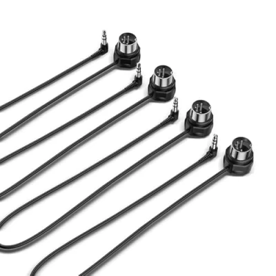 Bild av CME TRS MIDI kabel 4 pack typ A (3,5 mm 1/8 tum) på 5 stifts DIN, 1 fot/30 cm, låg profil speglad 45 graders vinklad ultratunn kontakt för kompakta rum perfekt synths och pedalboards