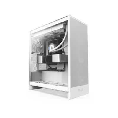 Bild av NZXT H7 Flow Mid Tower ATX luftflödeschassi Stödjer 3 x 120 mm fläktar i botten för direkt GPU kylning Inkluderar främre 420 radiatorstöd Kabelhantering Vit