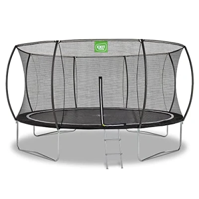 Bild av EXIT Toys Black Edition Rund Trampolin ø427cm Foot Protection System med Trampolinsteg Säkerhetsnät Dragkedja Modernt Design Rostfri Väderbeständig För Barn Svart