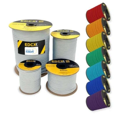 Bild av EDCX 4mm Nylon Paracord 550 100m (330 fot) Typ III, 100% nylonrep, 7 trådsrep, nylonrep i enfärgade färger (White, 100 m)