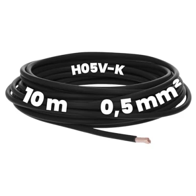 Bild av Kalitec 10 meter H05V K 0,5 mm² svart I kabel 0,5mm2 som kablage flexibel PVC ledarkabel fåtrådig kopplingsledning