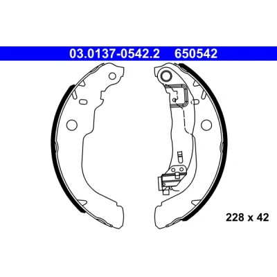 Bild av ATE 03.0137 0542.2 Mâchoires De Frein 228 42 avec levier PEUGEOT: 208 I 3/5 portes, 301 Berline, CITROËN: C3 III, C Elysée Berline