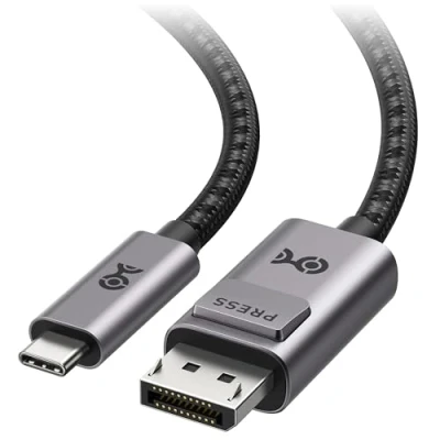 Bild av Cable Matters Premium Braided 6 FT USB C to DisplayPort 1.4 (USB Cable, DP Cable) Support 8K 60Hz in Gray Thunderbolt 4 /USB Compatible with MacBook Pro Dell XPS