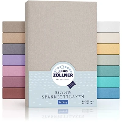 Bild av Julius Zöllner Jersey spännlakan för bebis och barnsäng, 100% jerseybomull, OEKO TEX standard 100 certifierad, storlek: 60 x 120 cm/70 140 cm, 2 pack, taupe