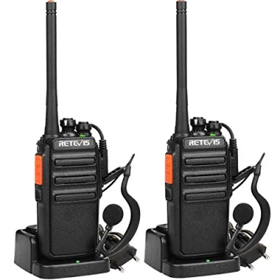Bild av Retevis RT24 radioapparatuppsättning, Walkie Talkie licensieringsfri, 16 kanaler CTCSS/DCS VOX, radioapparater med headset och EU kontakt laddningsbricka (2 stycken, svart)